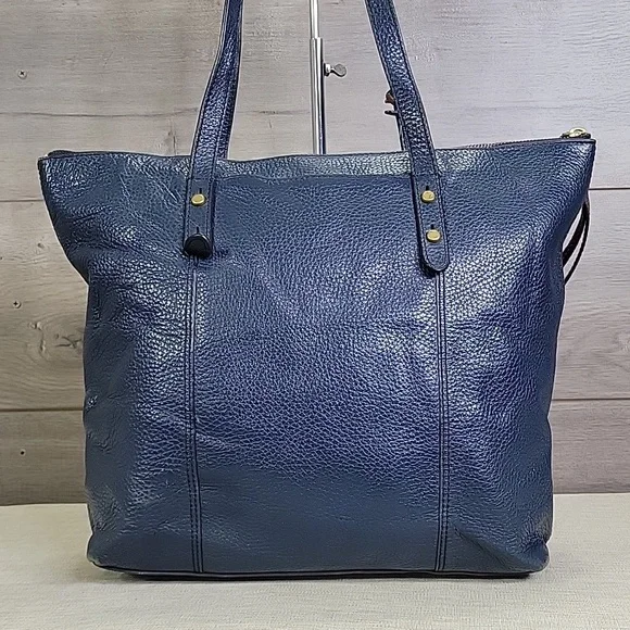 Fossil Blue Leather Tote Shoulder Bag Handbag Purse - Picture 4 of 14